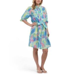 NWT 120% LINO Tie Dye Linen Belted Mini Dress